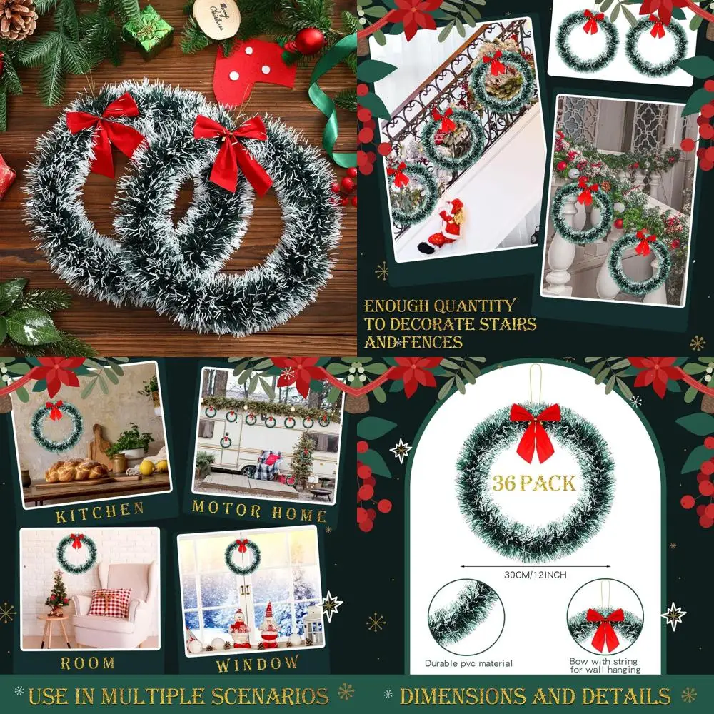 12-Inch White Christmas Wreath Set of 36 with Red Bows, Artificial Garlands for Festive Home Decor, Suitable for Indoor and Outd
12-Inch White Christmas Wreath Set of 36 with Red Bows, Artificial Garlands for Festive Home Decor, Suitable for Indoor and Outd