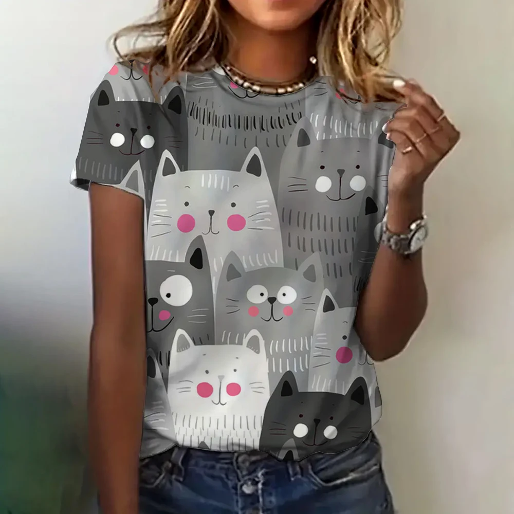 Women's Fashion T-shirt Summer Crew-neck Clothing Elegant Casual Short Sleeve Cat Print Top Fashion Loose T-shirt Women Clothing
Women's Fashion T-shirt Summer Crew-neck Clothing Elegant Casual Short Sleeve Cat Print Top Fashion Loose T-shirt Women Clothing