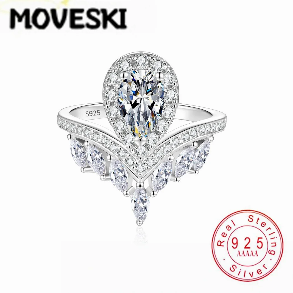 MOVESKI S925 Sterling Silver Pear Shape zircon Ring Ladies Crown Halo Marquise Accent Wedding Engagement Jewelry Ring
MOVESKI S925 Sterling Silver Pear Shape zircon Ring Ladies Crown Halo Marquise Accent Wedding Engagement Jewelry Ring