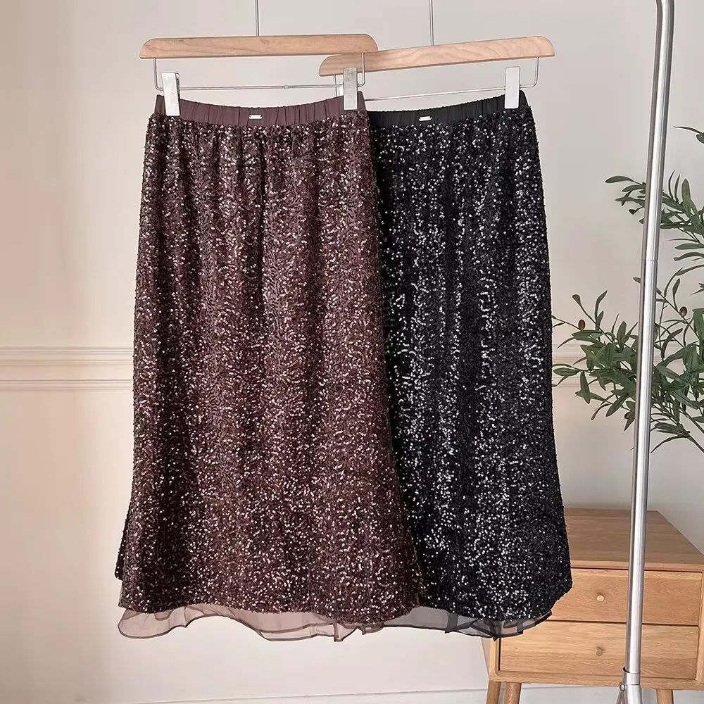 Early Autumn New Women's Elastic Waist Shiny Sequin Splice Mesh Half Skirt Fish Tail Skirt Versatile Elegant Bodycon Skirt
Early Autumn New Women's Elastic Waist Shiny Sequin Splice Mesh Half Skirt Fish Tail Skirt Versatile Elegant Bodycon Skirt