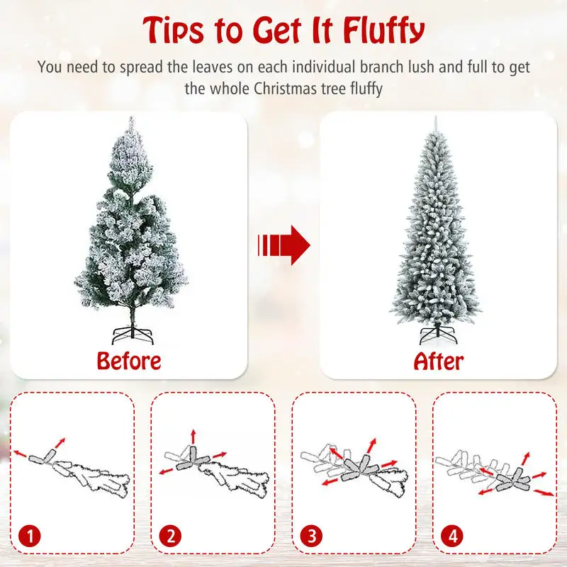 Snow-Flocked Hinged Artificial Christmas Pencil Tree with Mixed Tips-7.5 ft
Snow-Flocked Hinged Artificial Christmas Pencil Tree with Mixed Tips-7.5 ft