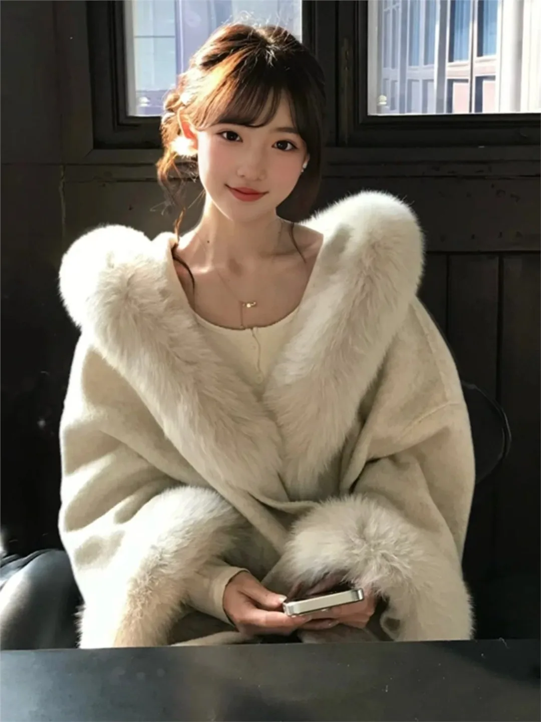 Furry Woolen Coat Women Spring Winter Elegant Gentle Style Small Size Princess Loose Fit Long Sleeve Hooded Single Button
Furry Woolen Coat Women Spring Winter Elegant Gentle Style Small Size Princess Loose Fit Long Sleeve Hooded Single Button