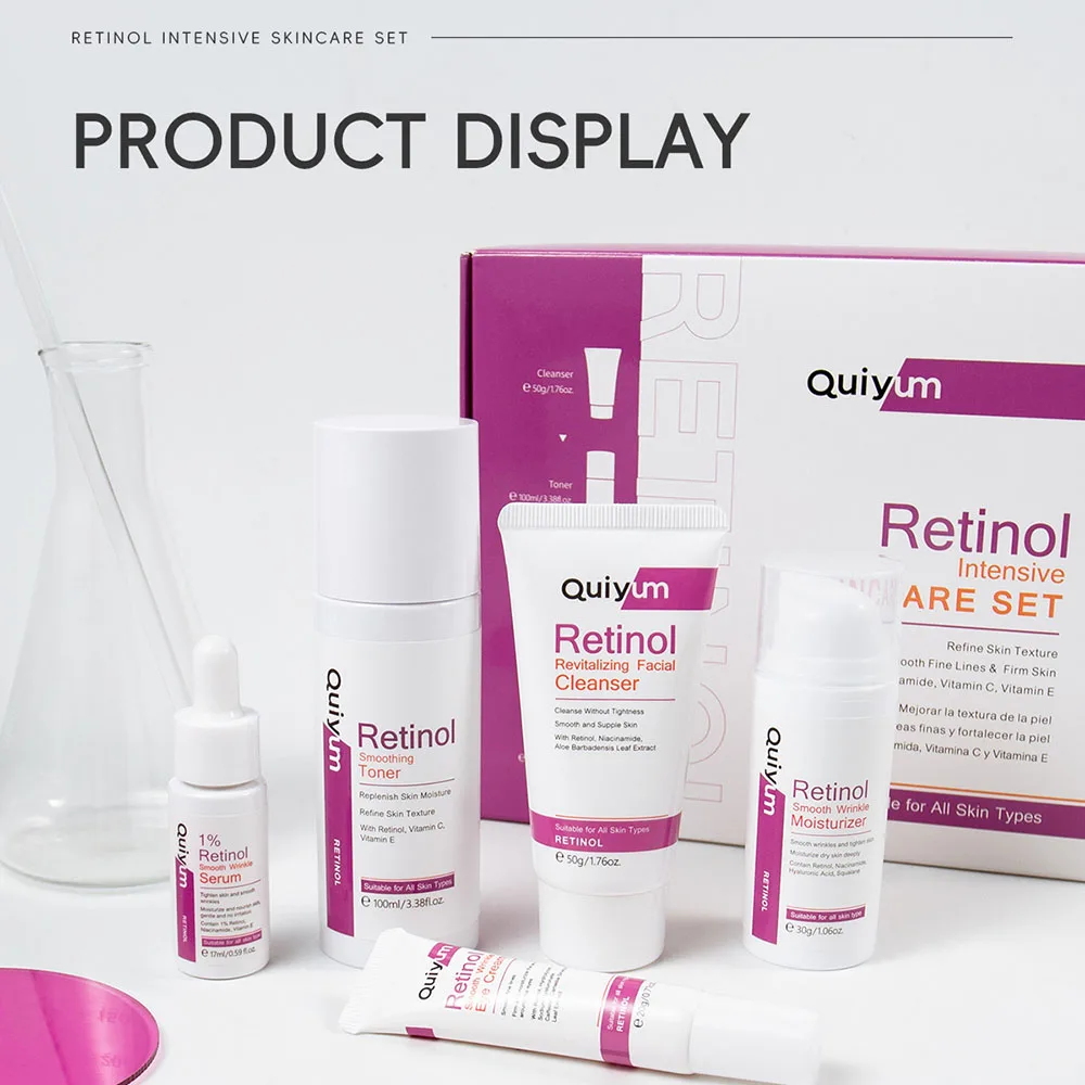 QUIYUM Retinol 5 Piece Skincare Set, Anti Aging Face Kit with Cleanser Toner Serum Eye Cream Moisturizer, Hydrating Gift Box
QUIYUM Retinol 5 Piece Skincare Set, Anti Aging Face Kit with Cleanser Toner Serum Eye Cream Moisturizer, Hydrating Gift Box