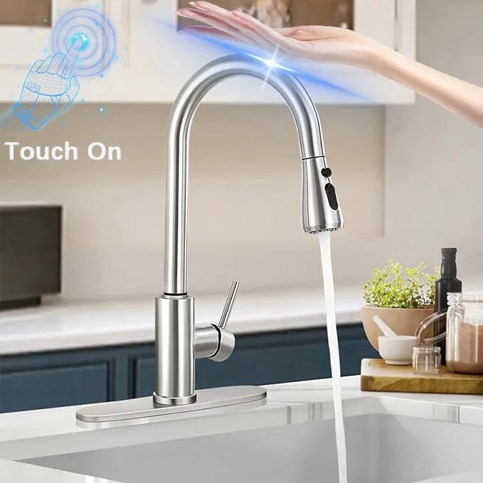 Touch Sensor Kitchen Sink Faucet with Pull Down Sprayer Swivel Mixer in Brushed Nickel Smart Motion Control Water Saving
Touch Sensor Kitchen Sink Faucet with Pull Down Sprayer Swivel Mixer in Brushed Nickel Smart Motion Control Water Saving