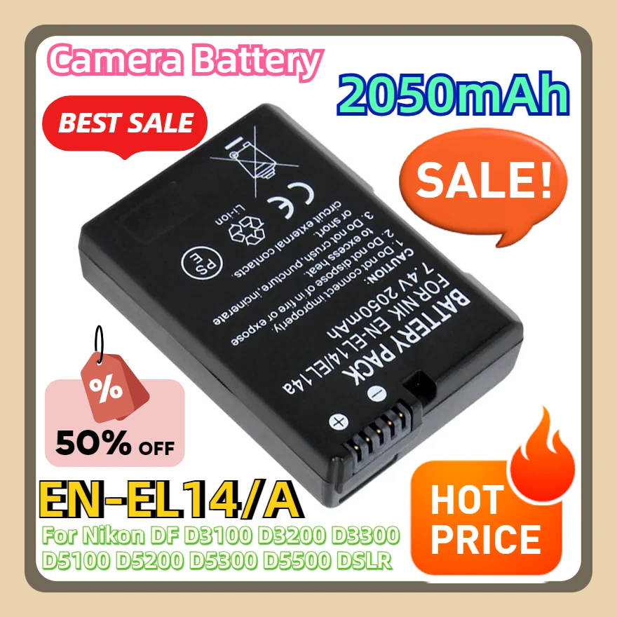 For Nikon DF D3100 D3200 D3300 D5100 D5200 D5300 D5500 DSLR Camera Rechargeable 2050mAh Camera Battery Pack EN-EL14 EL14a
For Nikon DF D3100 D3200 D3300 D5100 D5200 D5300 D5500 DSLR Camera Rechargeable 2050mAh Camera Battery Pack EN-EL14 EL14a