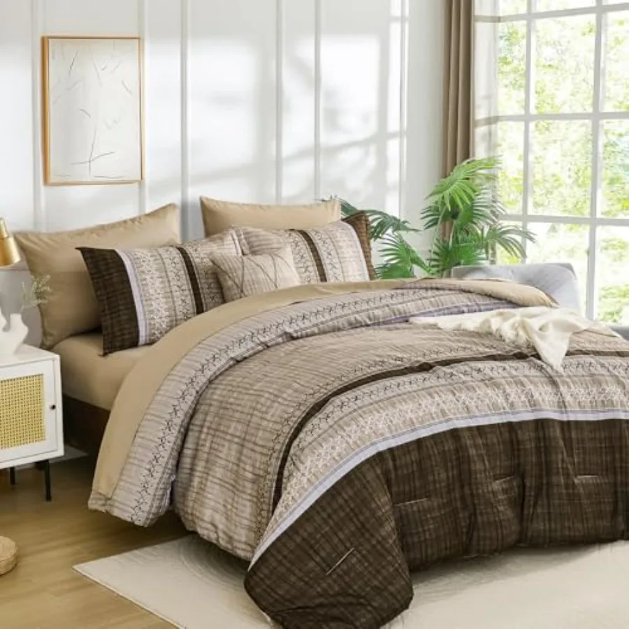 Comforter Set King Size, 8 Pieces Boho Striped Bed in a Bag Soft Microfiber Bedding Set for All Season
Comforter Set King Size, 8 Pieces Boho Striped Bed in a Bag Soft Microfiber Bedding Set for All Season