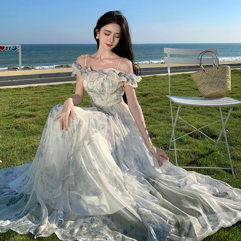 Women's Print Festive Sunday Long Dress French Bohemian fairy Beach Holiday Dresses Elegant Ruffles Strap Vestidos Evening Robe
Women's Print Festive Sunday Long Dress French Bohemian fairy Beach Holiday Dresses Elegant Ruffles Strap Vestidos Evening Robe