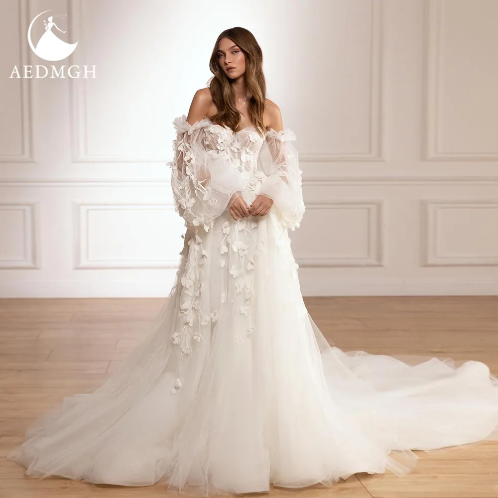 Aedmgh A-Line Graceful Wedding Dresses Strapless Puff Sleeve Vestido De Novia Lace 3D Flowers Romantic Custom Made Bridal Gown
Aedmgh A-Line Graceful Wedding Dresses Strapless Puff Sleeve Vestido De Novia Lace 3D Flowers Romantic Custom Made Bridal Gown