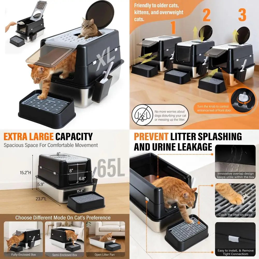 Extra Large Top Entry Enclosed Cat Litter Box with Flip Lid and Dual Exit Options for Easy Maintenance and Odor Control
Extra Large Top Entry Enclosed Cat Litter Box with Flip Lid and Dual Exit Options for Easy Maintenance and Odor Control