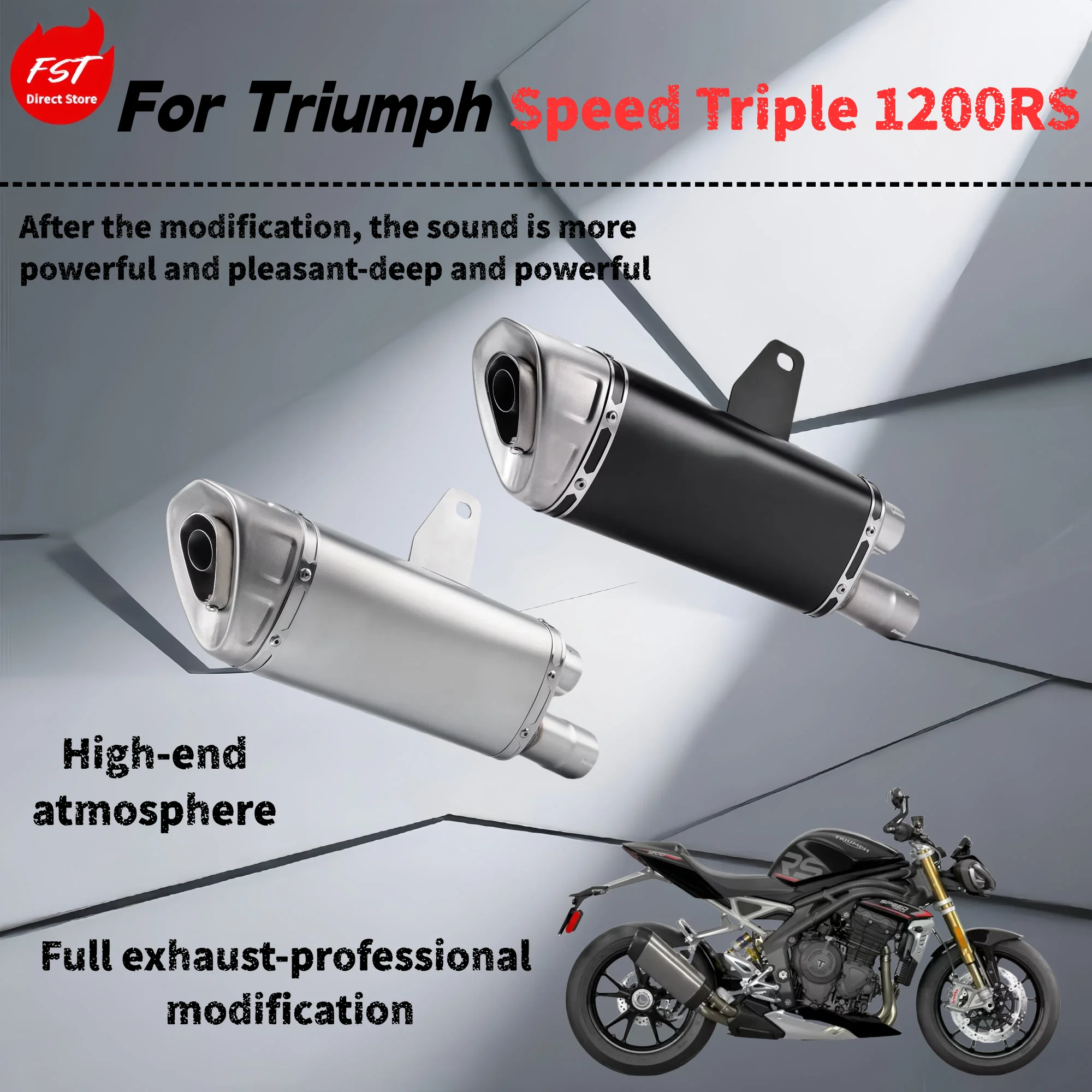 For Triumph 1200RS - Modified tail exhaust pipe - deep, rich and powerful sound
For Triumph 1200RS - Modified tail exhaust pipe - deep, rich and powerful sound