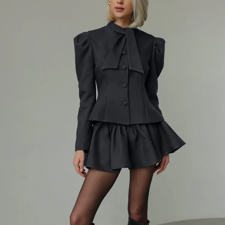 Office Lady Bow Neck Long Sleeve Corset Coat + Ruffle Mini Skirt Suit Outfit Spring Summer Elegant Two Piece Dress Set for Women
Office Lady Bow Neck Long Sleeve Corset Coat + Ruffle Mini Skirt Suit Outfit Spring Summer Elegant Two Piece Dress Set for Women