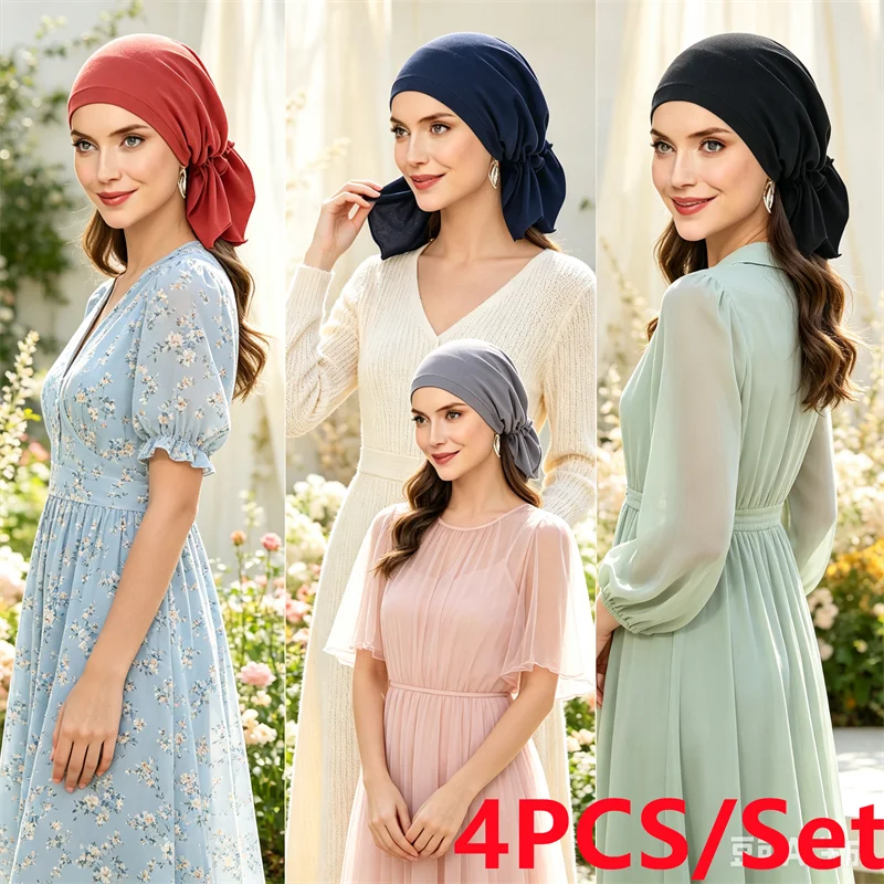 4PCS/Set Solid Color Beanies Women Chemo Cap Muslim Inner Hijab Hat Stretch Bonnet Instant Headscarf Turban Hair Loss Head Wrap
4PCS/Set Solid Color Beanies Women Chemo Cap Muslim Inner Hijab Hat Stretch Bonnet Instant Headscarf Turban Hair Loss Head Wrap