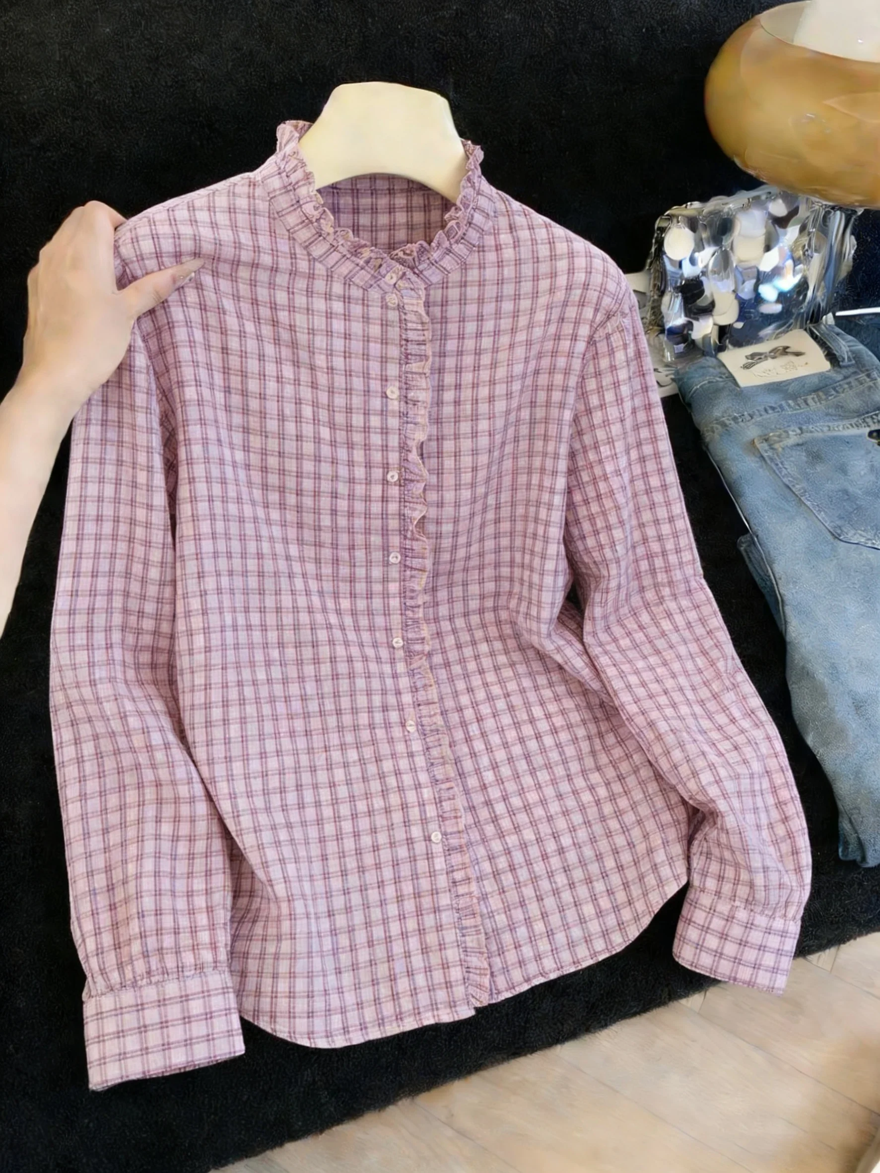 Unique Color Blo Plaid Long Sve irt Vintage Chic Wood ain Faionable Design Spring Autumn Versatile Agel Top
Unique Color Blo Plaid Long Sve irt Vintage Chic Wood ain Faionable Design Spring Autumn Versatile Agel Top