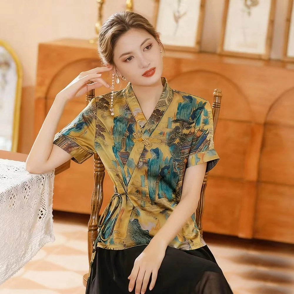 Vintage Chinese Mandarin Collar Tangsuit Shirt Women Traditional Cheongsam Tops Flower Print Hand Button Satin Blouse Plus Size
Vintage Chinese Mandarin Collar Tangsuit Shirt Women Traditional Cheongsam Tops Flower Print Hand Button Satin Blouse Plus Size