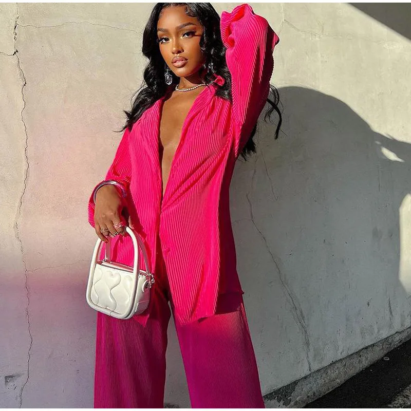 Women's Clothing Spring Summer Pleated Long Sleeve Turn Down Collar Button Shirts Top Loose Casual Solid Two Pieces Pants Set
Women's Clothing Spring Summer Pleated Long Sleeve Turn Down Collar Button Shirts Top Loose Casual Solid Two Pieces Pants Set