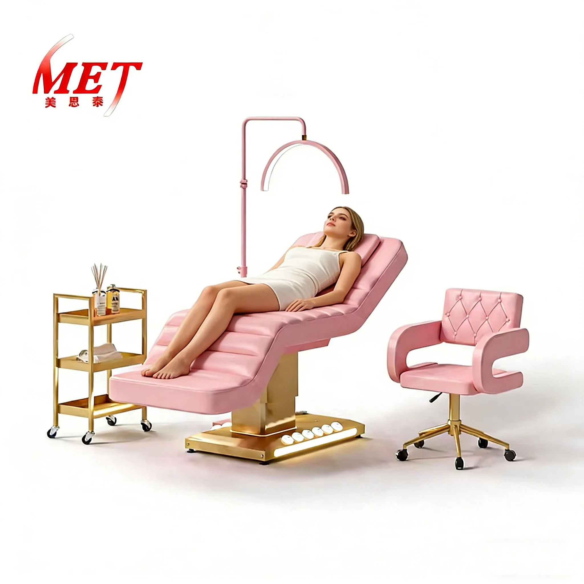 Meientai Luxury Golden Base with Foot Control 3 Motors Beauty Massage Bed with LED Light for Beauty Salon Beauty Care Bed
Meientai Luxury Golden Base with Foot Control 3 Motors Beauty Massage Bed with LED Light for Beauty Salon Beauty Care Bed