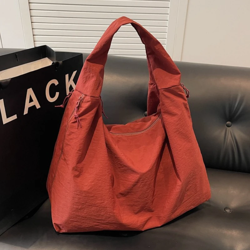 Женская большая вместительная сумка, повседневная нейлоновая сумка на плечо в японском стиле, модная однотонная сумка в стиле ретро, простая холщовая сумка для пельменей