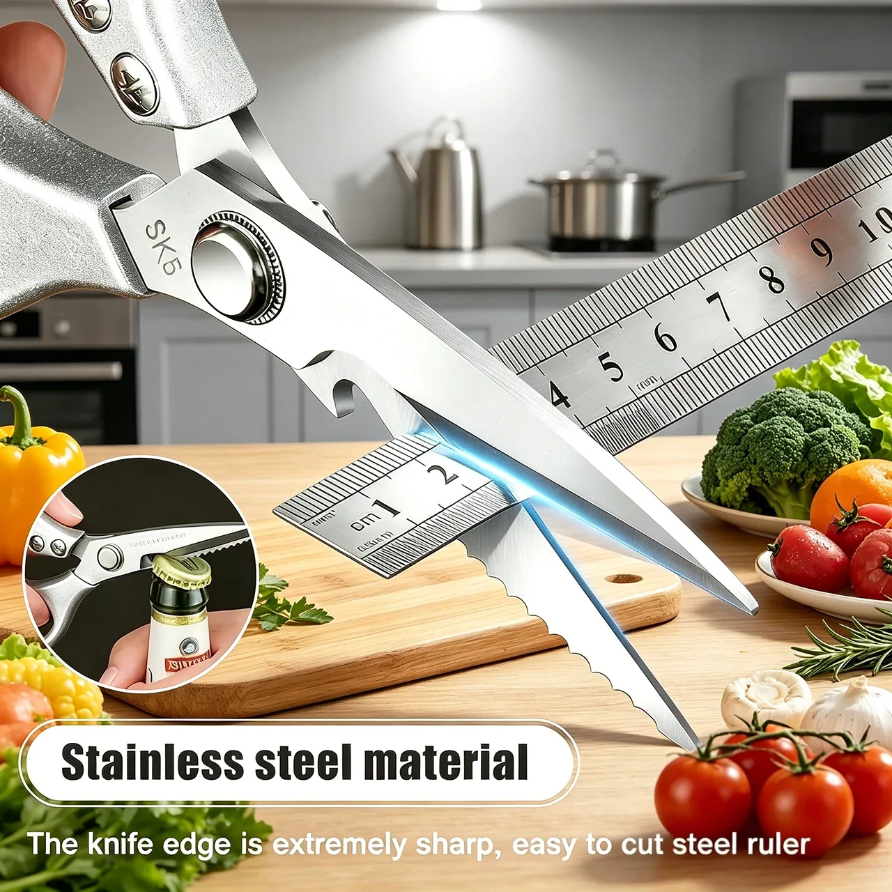 SK5 Stainless Steel Kitchen Shears | Aluminum Handle Poultry Scissors | Multi-Function Tool with Fish Scaler & Bottle Opener
SK5 Stainless Steel Kitchen Shears | Aluminum Handle Poultry Scissors | Multi-Function Tool with Fish Scaler & Bottle Opener