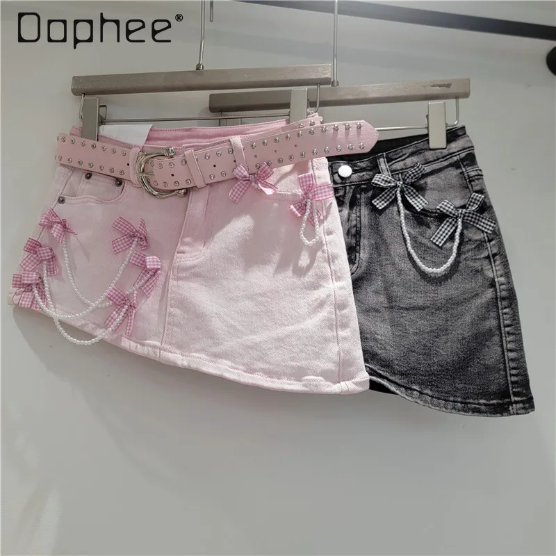 Cute Style Bow Pearl Embellishments Pink Denim Short Skirt for Women 2026 Spring Summer New Asymmetrical Mini Skirt
Cute Style Bow Pearl Embellishments Pink Denim Short Skirt for Women 2026 Spring Summer New Asymmetrical Mini Skirt
