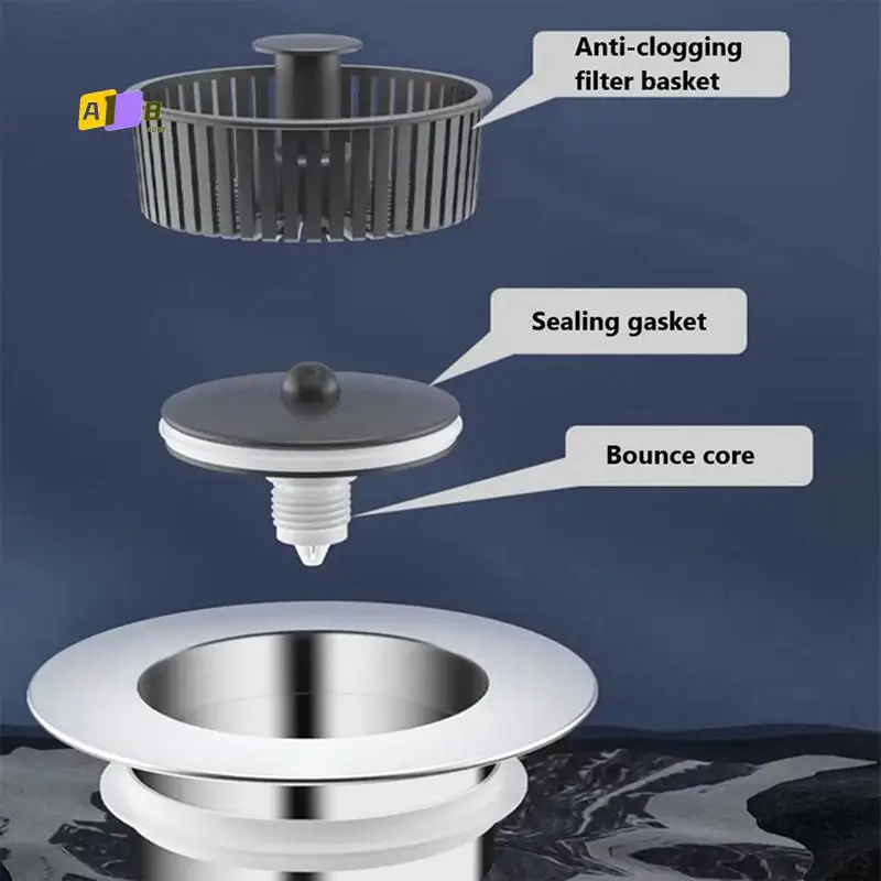 A08F-Kitchen Filter Sink 3-In-1 -Up Plated Sink Strainer Drain Basket Stopping Blockage Bouncing Core Leak-Proof Plug
A08F-Kitchen Filter Sink 3-In-1 -Up Plated Sink Strainer Drain Basket Stopping Blockage Bouncing Core Leak-Proof Plug