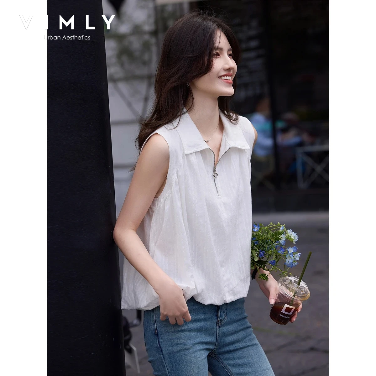 VIMLY Women White Shirt Fashion Casual Half Zipper Lapel Sleeveless Bud Hem Blouse Summer 2026 New Elegant Female Top 31185
VIMLY Women White Shirt Fashion Casual Half Zipper Lapel Sleeveless Bud Hem Blouse Summer 2026 New Elegant Female Top 31185