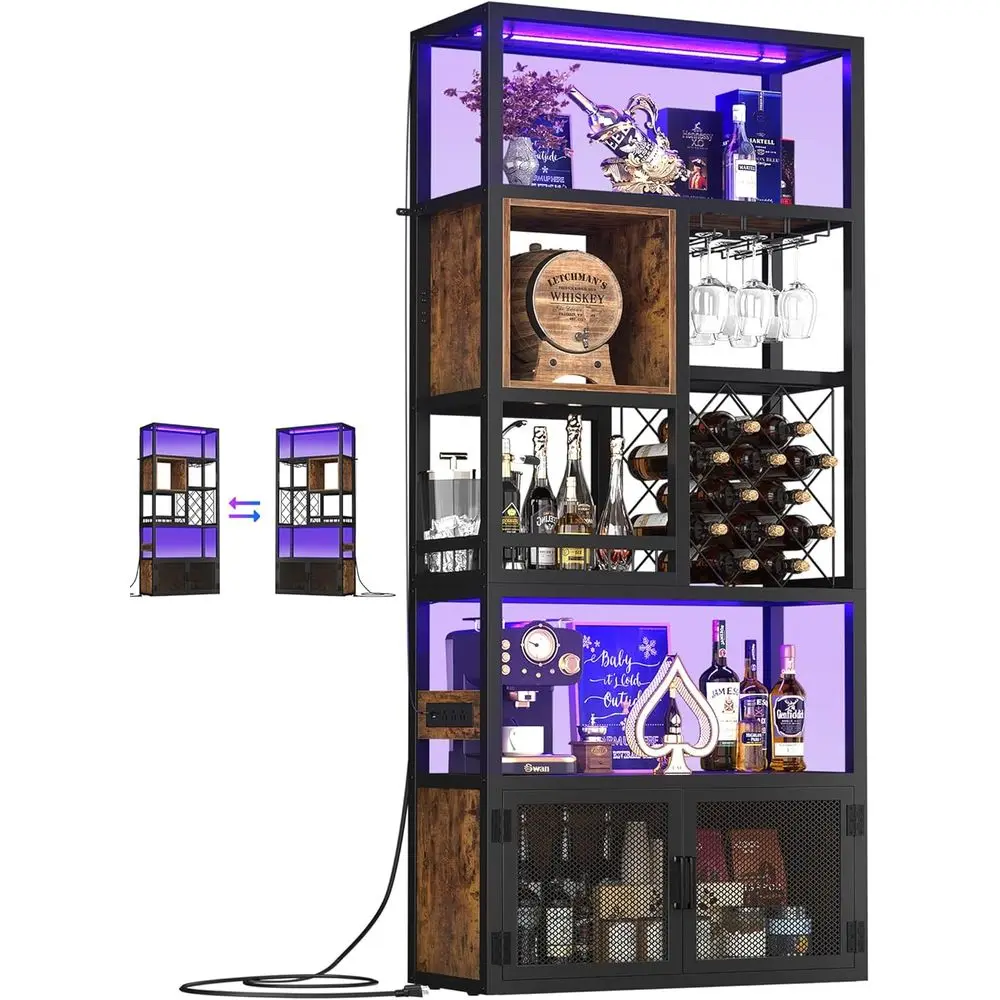 82.6" Tall Bar Cabinet with Power Outlets & LED Lights, Liquor Cabinet Bar or Home, Reversible Coee Station Wine Cabinet with Gl
82.6" Tall Bar Cabinet with Power Outlets & LED Lights, Liquor Cabinet Bar or Home, Reversible Coee Station Wine Cabinet with Gl