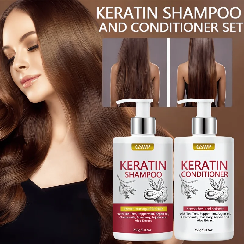 GSWP Keratin Shampoo and Conditioner Set Contains tea tree, peppermint, argan oil, rosemary, jojoba oil.250g+250g
GSWP Keratin Shampoo and Conditioner Set Contains tea tree, peppermint, argan oil, rosemary, jojoba oil.250g+250g