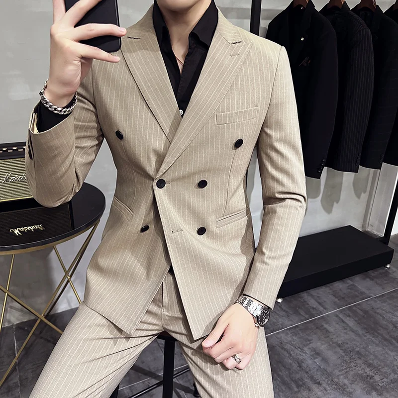 2023New fashion men's business (suit + trousers) handsome single row double breasted men's striped formal casual two piece
2023New fashion men's business (suit + trousers) handsome single row double breasted men's striped formal casual two piece