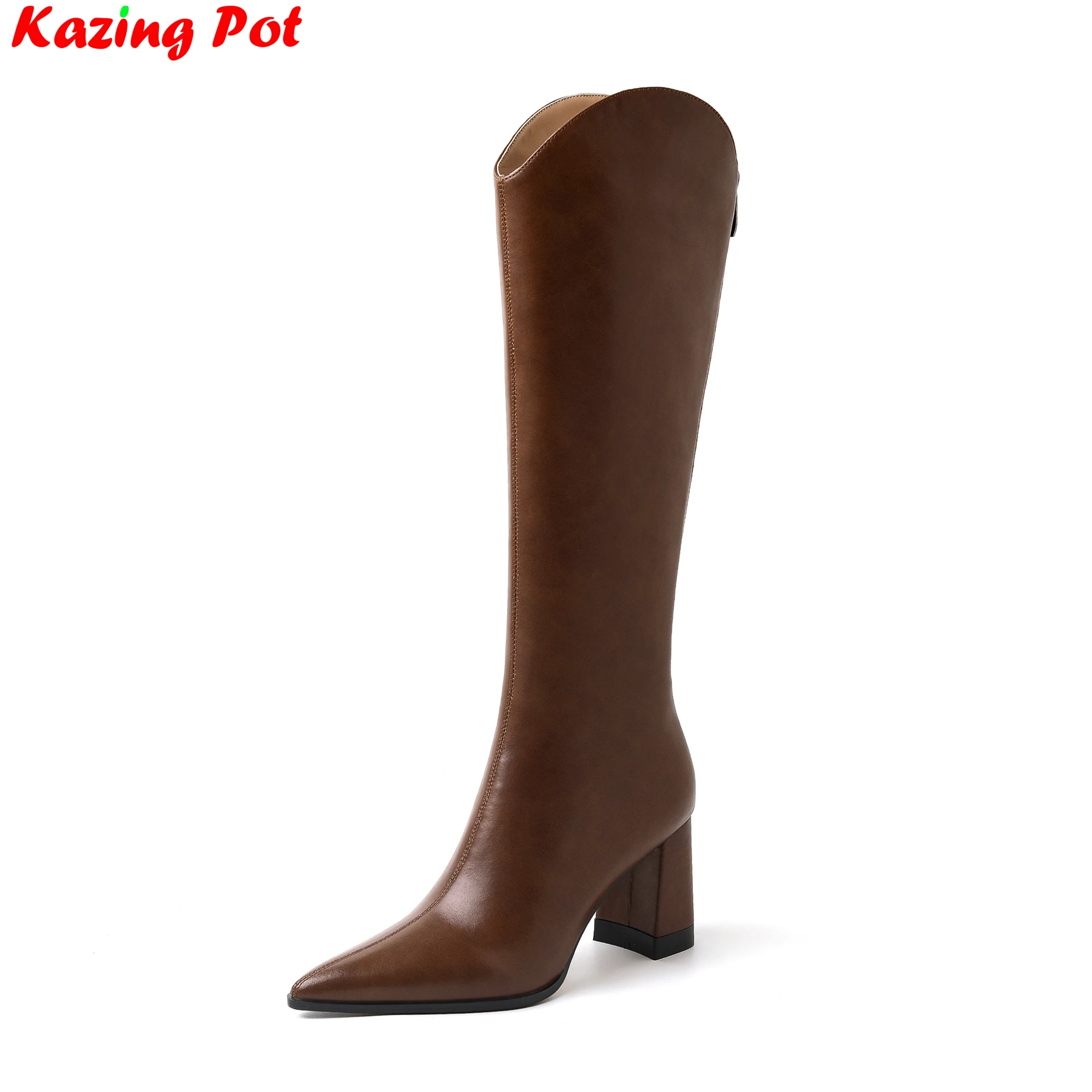 Krazing Pot Cow Leather Pointed Toe Thick High Heels Winter Knight Boots Model Runway Show Superstar Zipper Thigh High Boots
Krazing Pot Cow Leather Pointed Toe Thick High Heels Winter Knight Boots Model Runway Show Superstar Zipper Thigh High Boots