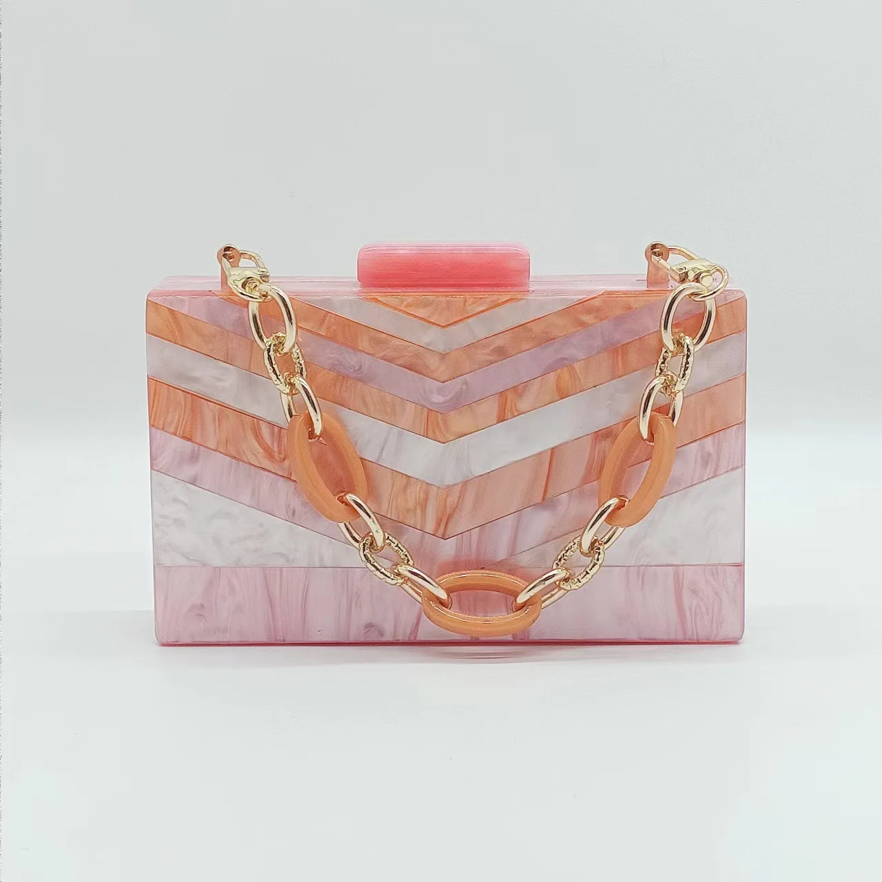 Trendy Women's Evening Bag Retro European and American Pearl Pink Spliced Acrylic Shoulder Chain Handbag Fashionable Clutch
Trendy Women's Evening Bag Retro European and American Pearl Pink Spliced Acrylic Shoulder Chain Handbag Fashionable Clutch