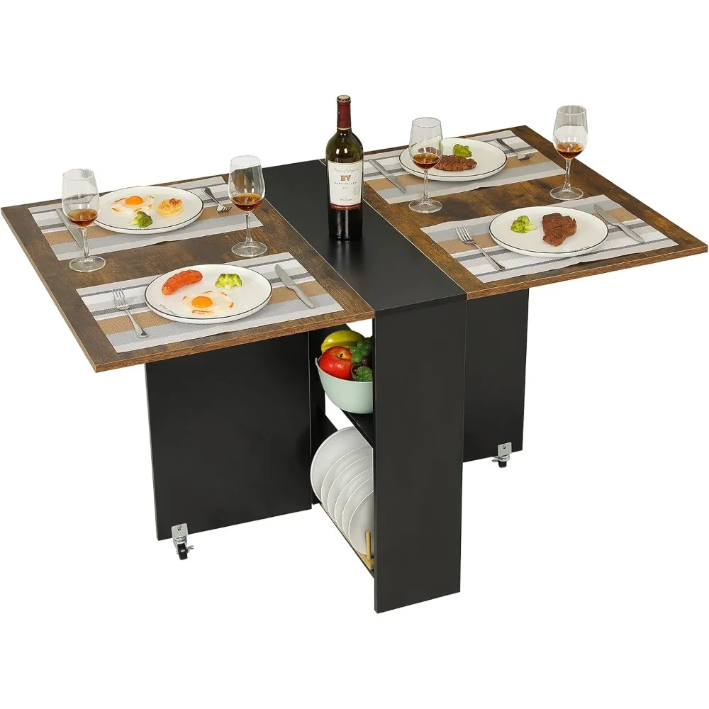 Folding Dining Table with 6 Wheels, Folding Kitchen Table w/2-Layer Storage Shelf, Space Saving Dining Table for Small Apartment
Folding Dining Table with 6 Wheels, Folding Kitchen Table w/2-Layer Storage Shelf, Space Saving Dining Table for Small Apartment