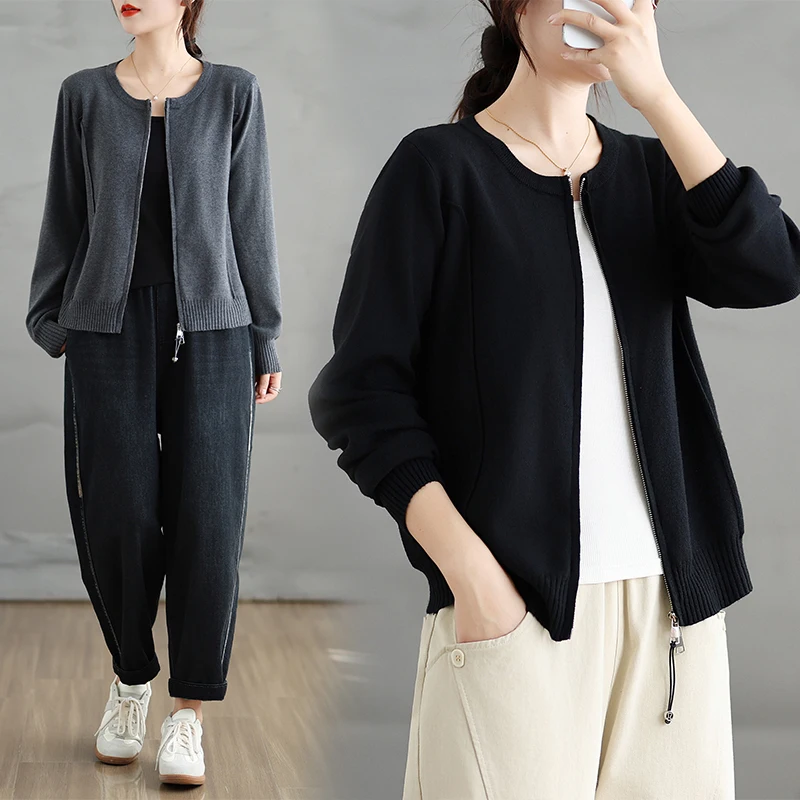 Простой осенне-зимний открытый кардиган на молнии, вязаная свободная верхняя одежда, длинный свитер для похудения, женский тонкий свитер
Простой осенне-зимний открытый кардиган на молнии, вязаная свободная верхняя одежда, длинный свитер для похудения, женский тонкий свитер