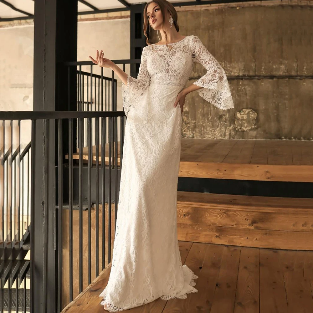 Vintage Lace Three Quarter Wedding Dress Scoop Neck with Belt Sheath Floor Length Bridal Sexy Open Back Zipper Mermaid Gowns
Vintage Lace Three Quarter Wedding Dress Scoop Neck with Belt Sheath Floor Length Bridal Sexy Open Back Zipper Mermaid Gowns