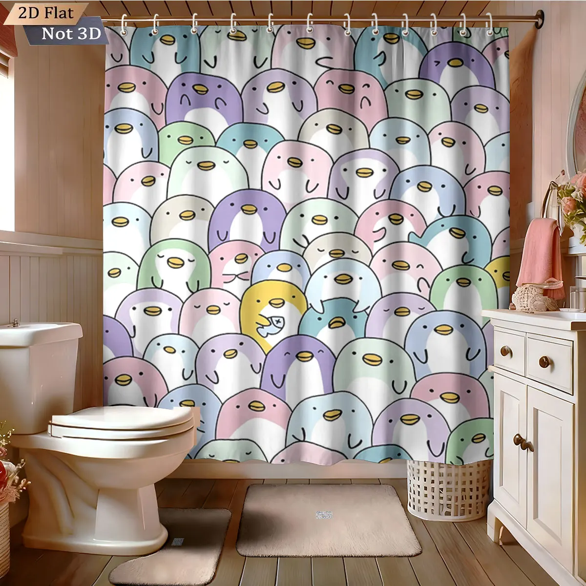 4pcs Color Cartoon Penguin Print Bathroom Set 180x180 Waterproof Shower Curtain Floor Mat U-Shaped Pad Toilet Seat
4pcs Color Cartoon Penguin Print Bathroom Set 180x180 Waterproof Shower Curtain Floor Mat U-Shaped Pad Toilet Seat