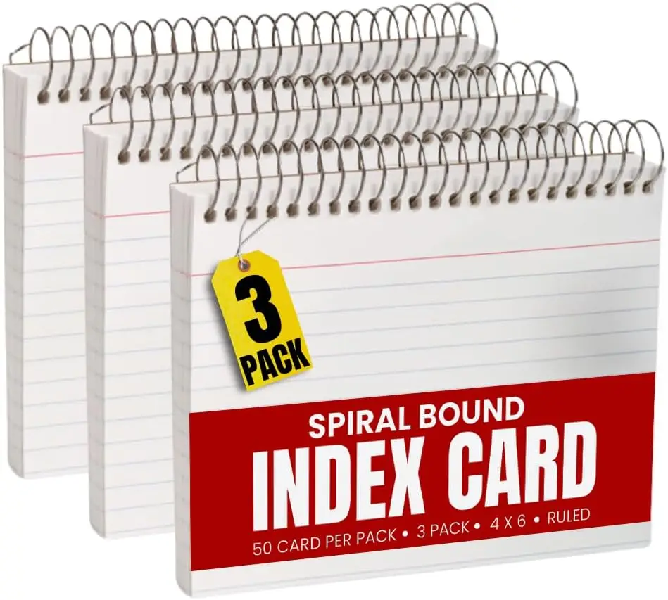 Ruled Index Cards 4x6, Spiral Bound, 150 Cards Total
Ruled Index Cards 4x6, Spiral Bound, 150 Cards Total