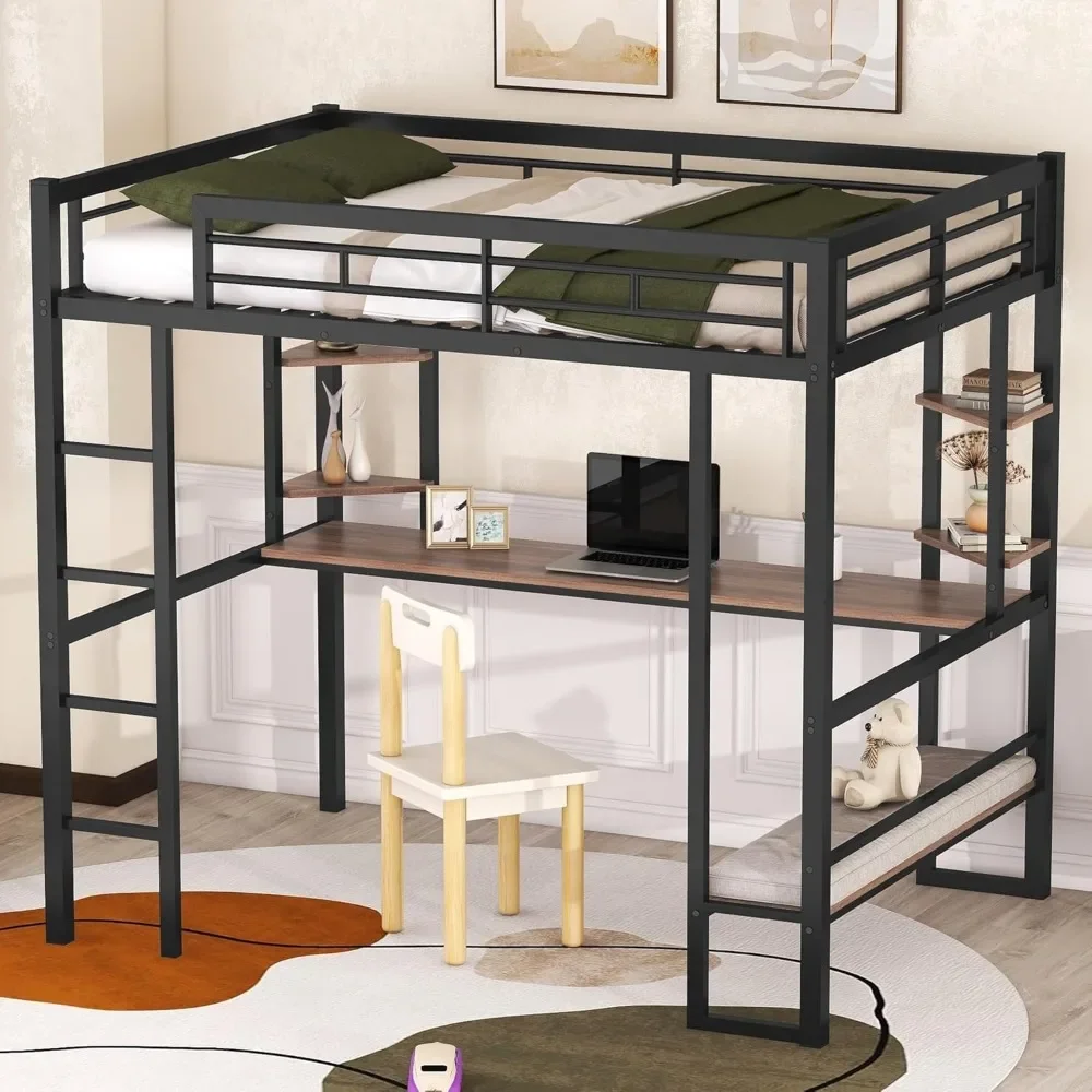 Full Loft Bed with Desk and Storage Shelf, Heavy Duty Loft Bed with Long Desk, Bench, Full Length Guardrail and Ladder
Full Loft Bed with Desk and Storage Shelf, Heavy Duty Loft Bed with Long Desk, Bench, Full Length Guardrail and Ladder
