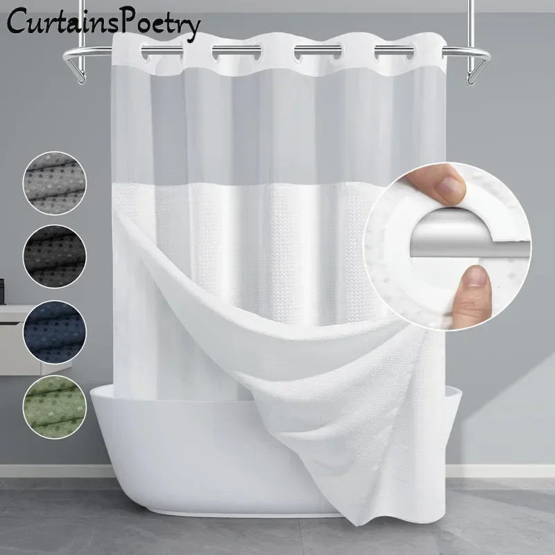 No Hook Shower Curtains with Snap in Fabric Liner Less Time Waterproof Removable White Waffle Shower Curtains for Bathroom Hotel
No Hook Shower Curtains with Snap in Fabric Liner Less Time Waterproof Removable White Waffle Shower Curtains for Bathroom Hotel