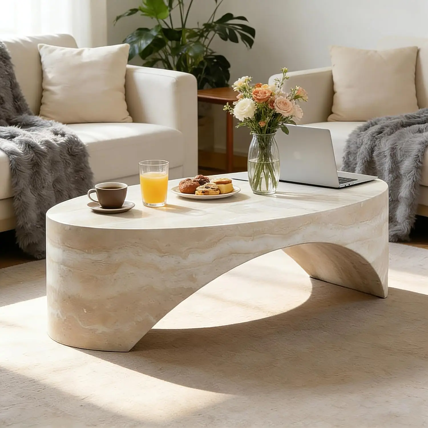 43.31" Oval Coffee Table In Faux Marble,Stylish And Modern Fiberglass Dining Table, No Assembly Modern Center Table, Customized
43.31" Oval Coffee Table In Faux Marble,Stylish And Modern Fiberglass Dining Table, No Assembly Modern Center Table, Customized