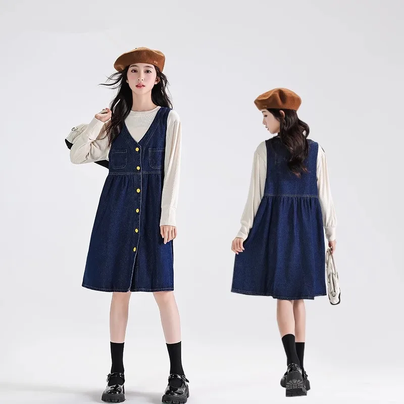 Children Girls Dress Set Autumn Teenager Girl Long Sleeve Undershirt Outfit Single-breasted Denim Dress School Girl 2pcs Suit
Children Girls Dress Set Autumn Teenager Girl Long Sleeve Undershirt Outfit Single-breasted Denim Dress School Girl 2pcs Suit