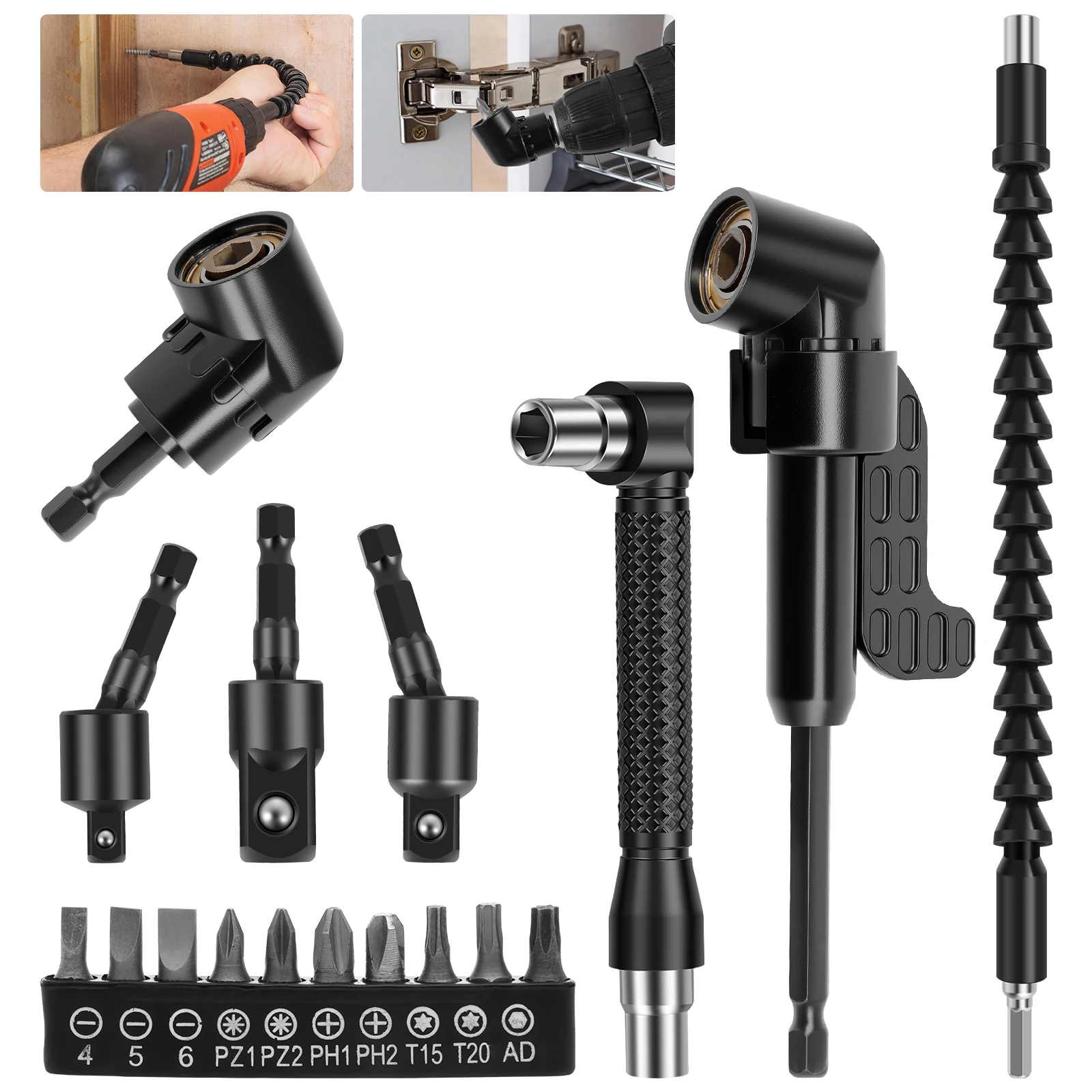 Flexible Drill Extension Kit 360°Rotatable Angle Drill Attachment Efficient Torque Screwdriver Bit for Electric Tool Accessories
Flexible Drill Extension Kit 360°Rotatable Angle Drill Attachment Efficient Torque Screwdriver Bit for Electric Tool Accessories