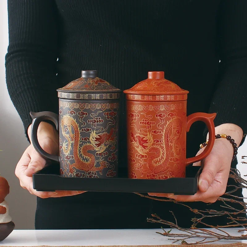 Traditional Chinese Dragon Purple Clay Tea Mug with Lid Strainer Retro Handmade Yixing Tea Cup Zisha Teacup Gift Mug Tumbler
Traditional Chinese Dragon Purple Clay Tea Mug with Lid Strainer Retro Handmade Yixing Tea Cup Zisha Teacup Gift Mug Tumbler