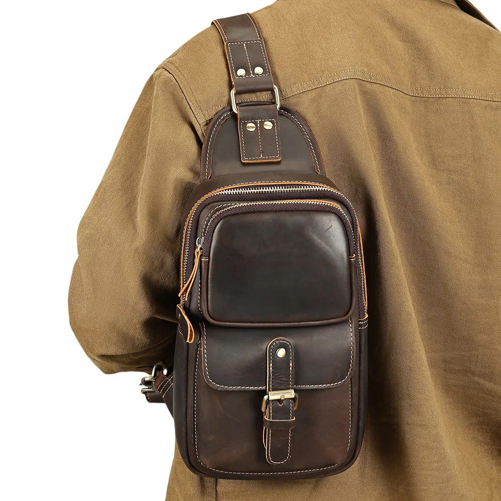 Men's Crazy Horse Leather Crossbody Bag - Vintage 15L Chest Messenger Pack with Quick Access Pocket
Men's Crazy Horse Leather Crossbody Bag - Vintage 15L Chest Messenger Pack with Quick Access Pocket