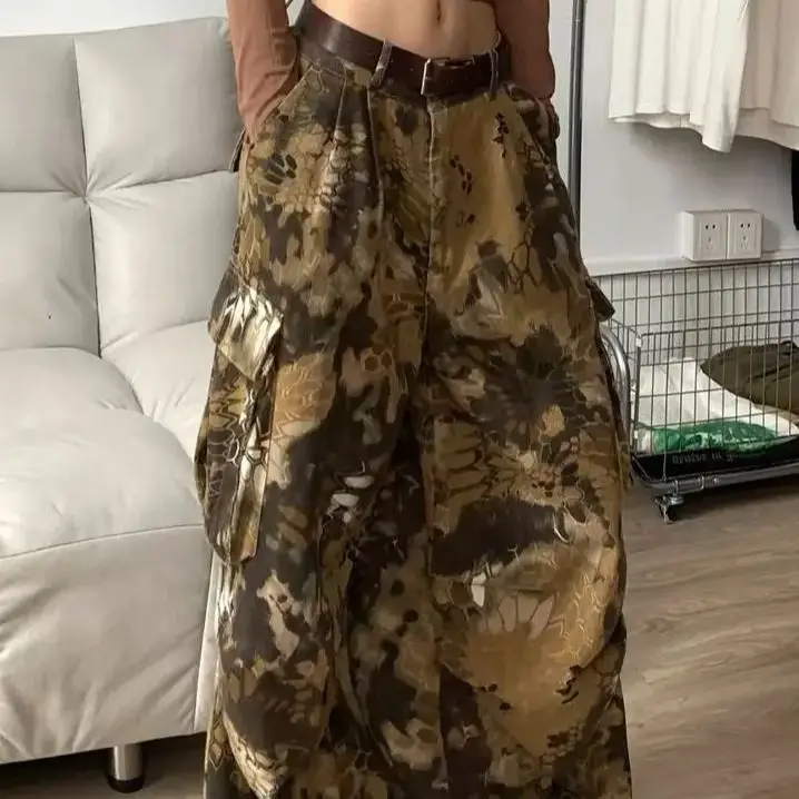 American Retro Washing Camouflage Multi-Pocket Work Jeans Women Spring Summer New Street Straight Loose Wide-Leg Trousers
American Retro Washing Camouflage Multi-Pocket Work Jeans Women Spring Summer New Street Straight Loose Wide-Leg Trousers