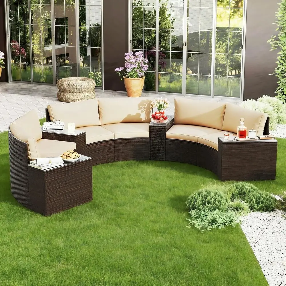 7-Piece Outdoor Rattan Patio Furniture Set with Cushioned Loveseat and Side Tables for Backyard, Poolside, Deck
7-Piece Outdoor Rattan Patio Furniture Set with Cushioned Loveseat and Side Tables for Backyard, Poolside, Deck