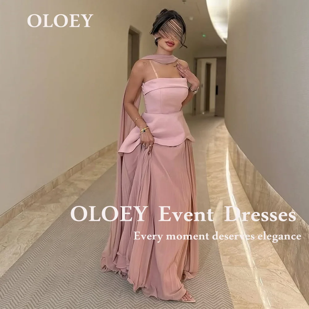 OLOEY Pink Strapless Evening Dresses Arabic Women Formal Occation Gowns with Chiffon Scarf Floor Length Sleeveless Customized
OLOEY Pink Strapless Evening Dresses Arabic Women Formal Occation Gowns with Chiffon Scarf Floor Length Sleeveless Customized