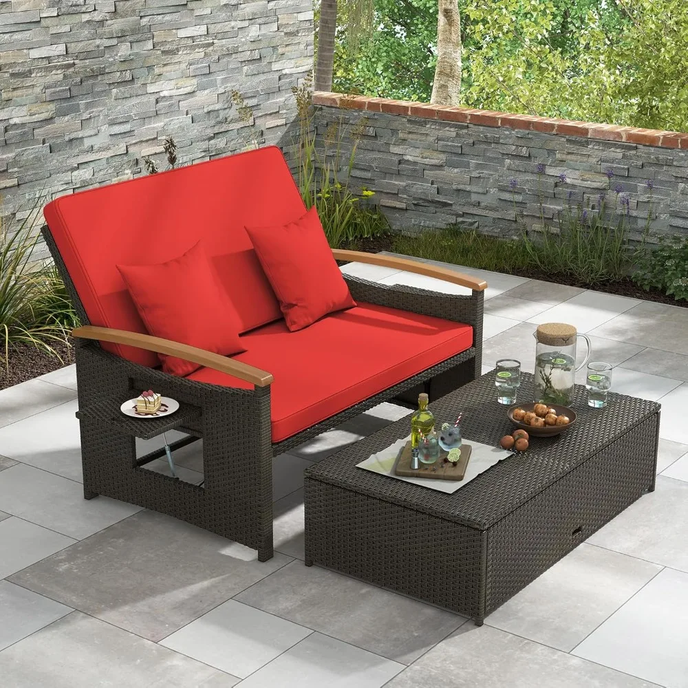 Outdoor Wicker Sofa Daybed, Rattan Loveseat with Folding Panels & Storage Ottoman, Adjustable Backrest, Customized
Outdoor Wicker Sofa Daybed, Rattan Loveseat with Folding Panels & Storage Ottoman, Adjustable Backrest, Customized