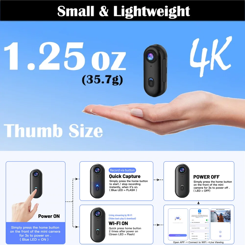 Magnetic POV 4K Body Cam Ultra Small Wireless Mini Vlogging Necklace Waterproof Camera Helmet Bicycle Underwater Sports Recorder
Magnetic POV 4K Body Cam Ultra Small Wireless Mini Vlogging Necklace Waterproof Camera Helmet Bicycle Underwater Sports Recorder