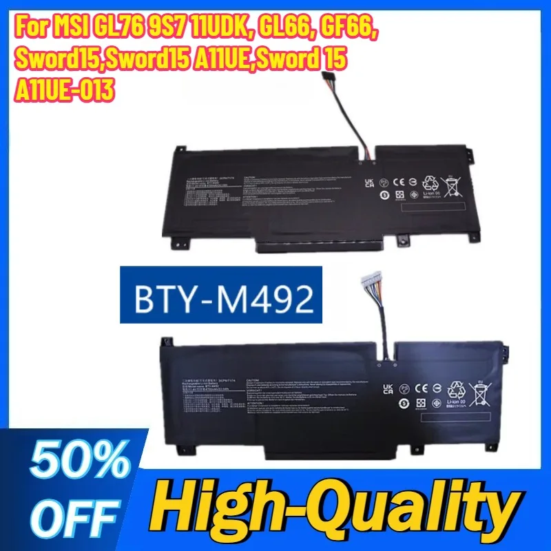 High-quality BTY-M492 Laptop Battery for MSI GL76 9S7 11UDK GL66 GF66 Sword 15, Sword 15 A11UE, Sword 15 A11UE-013CN
High-quality BTY-M492 Laptop Battery for MSI GL76 9S7 11UDK GL66 GF66 Sword 15, Sword 15 A11UE, Sword 15 A11UE-013CN