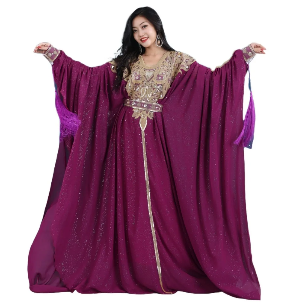 Egyptian Traditional Khaleeji Thobe Dress Folk Dance Robe Belly Dance Kaftan Rhinestone Competition Khaleegy Costume with Belt
Egyptian Traditional Khaleeji Thobe Dress Folk Dance Robe Belly Dance Kaftan Rhinestone Competition Khaleegy Costume with Belt