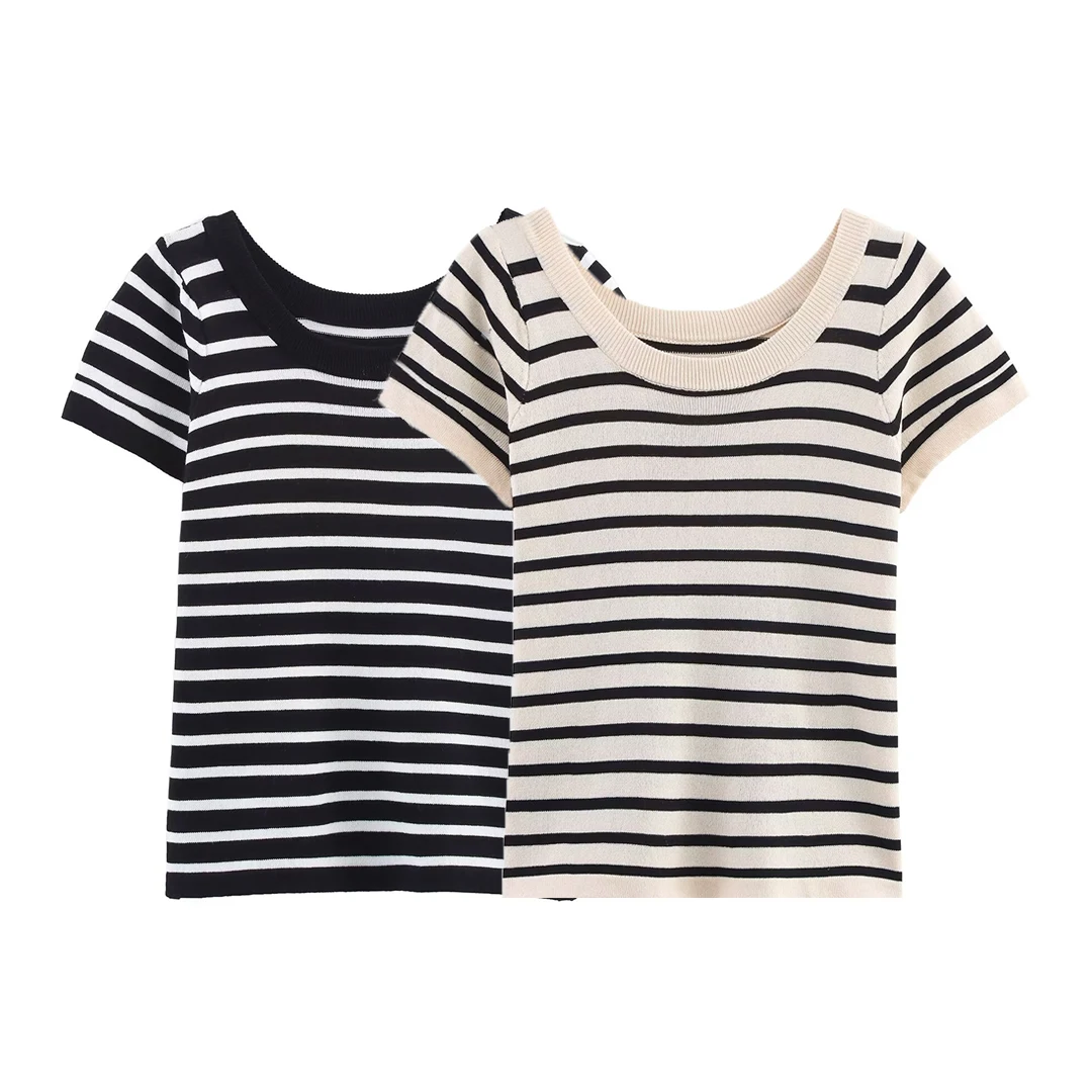 Topenomi Simple Striped Short Sleeve Pullover Women 2025 Summer Retro Round Neck Slim Fit Knitted Top Fashion Versatile Sweater
Topenomi Simple Striped Short Sleeve Pullover Women 2025 Summer Retro Round Neck Slim Fit Knitted Top Fashion Versatile Sweater